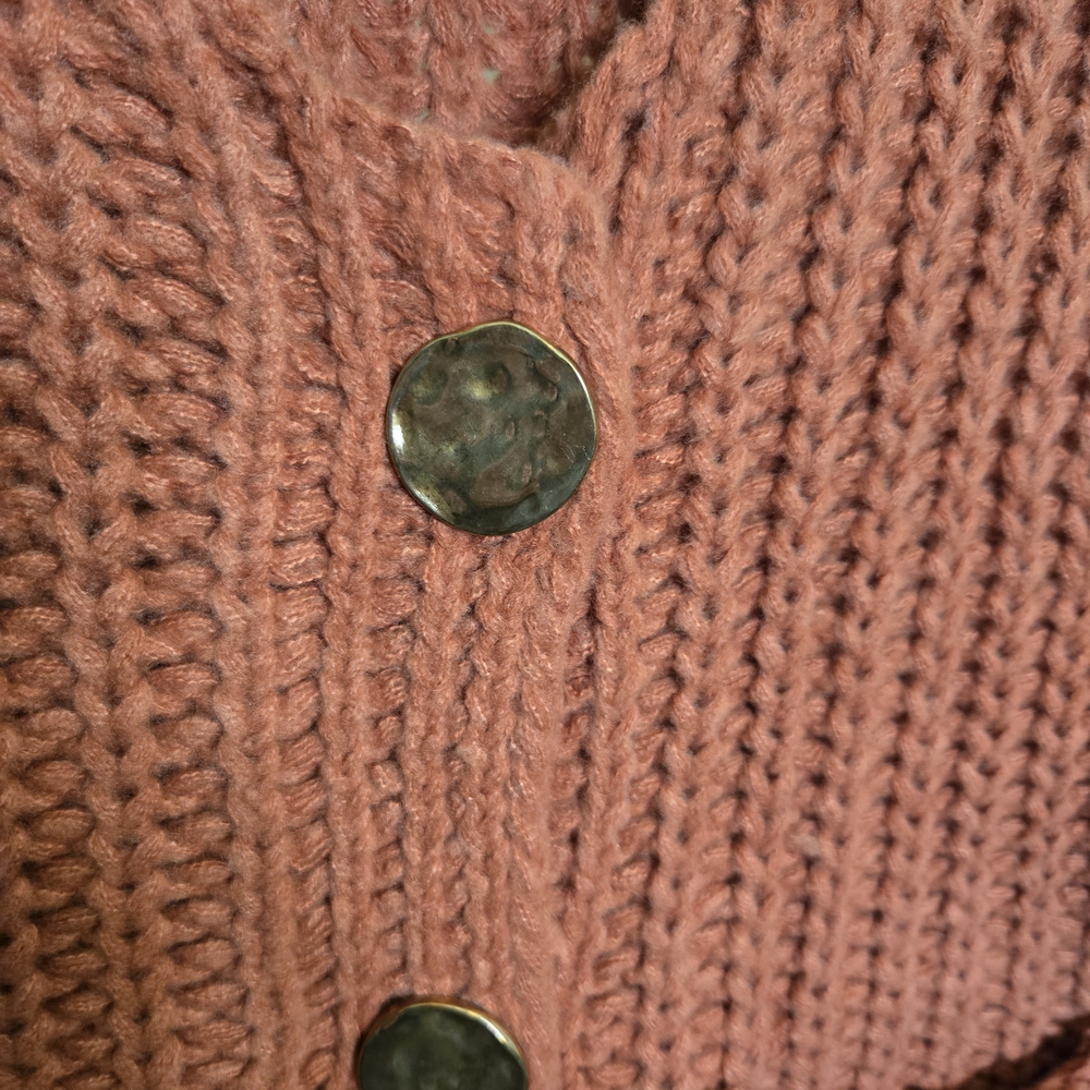 Chic Coral Knit Button-Up Cardigan - Picture 2 of 4